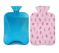 Bonita botella de agua caliente de fresa con cubierta esponjosa de 2 litros, botella de fruta de fresa, bolsa de agua para noches acogedoras, alivio del dolor, espalda, cuello y hombros