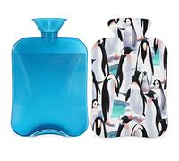 Bonita botella de agua caliente de pingüino con funda esponjosa, bolsa de agua caliente de gran capacidad de 2 litros, bolsa de agua para botellas de pingüino Kawaii para noches acogedoras, alivio