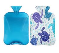 Bonita botella de agua caliente de tortuga marina con cubierta, bolsa de agua caliente transparente de 2 l para compresas frías calientes, calentador de manos pies, alivio del dolor de cuello y