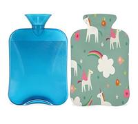 Bonita botella de agua caliente de unicornios con funda esponjosa, bolsa de agua caliente de gran capacidad de 2 litros, bolsa de agua mágica de unicornios para noches acogedoras, alivio del dolor,