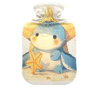 Bonita botella de agua caliente simple con sello de estrella de mar con cubierta suave, bolsa de agua caliente de 2 L para calambres menstruales, calambres menstruales, calambres menstruales
