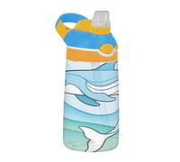 Bonita botella de agua de delfín azul con tapa de pajita, botella de agua ligera de viaje para la escuela, niños y niñas, botella de agua para ni? os