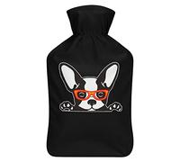 Bonita botella de agua de goma de bulldog francés con cubierta de felpa suave, bolsa de agua caliente para invierno, manos y pies, protección contra el frío, 1000 ml