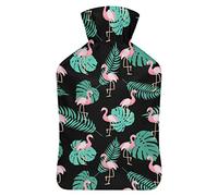 Bonita botella de agua de goma de flamenco retro con cubierta de felpa suave, bolsa de agua caliente para invierno, manos y pies, protección contra el frío, 1000 ml