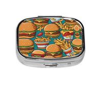 Bonita caja de almacenamiento de pastillas cuadrada de viaje para hamburguesas fritas, mini pastillero portátil (pastillero de 2 compartimentos), caja de almacenamiento de medicamentos y vitaminas