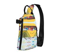 Bonita caja de crayones impresa, mochila cruzada para hombres y mujeres, para caminar al aire libre, viajes, Negro -, Talla única