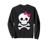 Bonita Calavera y Hueso Cruzado con Pajarita Rosa para Mujeres y niñas Sudadera