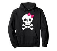 Bonita Calavera y Hueso Cruzado con Pajarita Rosa para Mujeres y niñas Sudadera con Capucha