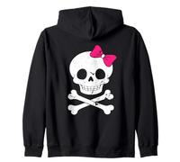 Bonita Calavera y Hueso Cruzado con Pajarita Rosa para Mujeres y niñas Sudadera con Capucha