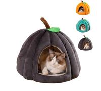 Bonita cama de calabaza para gatos de interior, casa de gato con forma de calabaza con almohada acolchada extraíble lavable, cama de cueva para gatos, tienda de campaña para cachorros y gatitos (gris