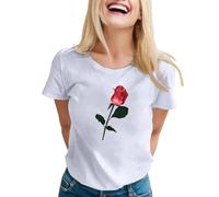 Bonita camiseta de manga corta con cuello redondo para mujer para San Valentín ropa luto mujer negro, Blanco, XL