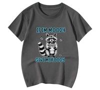 Bonita camiseta para niña, divertido mapache cuando me doy algo de comer, linda camiseta de animales, cuello redondo estampado, manga corta, gris, 12-13 años