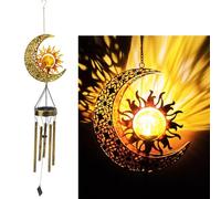 Bonita Campana de Viento Solar con luz Solar y Lunas, luz Decorativa de Hierro para Sol y Lunas, una luz LED portátil para Exteriores, Regalo para Amigos.
