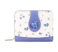 Bonita cartera con estampado de flores de frutas para mujer, soporte plegable para tarjetas de crédito, pequeñas bolsas con cremallera con monedero, monedero rosa con frutas 3D, Blue, 4.53*1.18