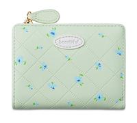 Bonita cartera corta con estampado de flores, monedero de piel sintética, monedero simple con tarjetero para cambio diario de piel sintética, bonita impresión de flores con soporte, verde claro, Mass