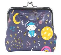Bonita cartera de cuero azul marino con diseño de vaca espacial para mujer, bonita con hebilla y cierre de beso, Cute Cow Space Navy, Classic