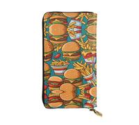Bonita cartera larga de cuero para hamburguesas fritas, soporte portátil para tarjetas de crédito, monedero con cremallera y compartimento para identificación