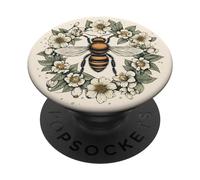 Bonita Corona Floral de Abeja Bohemia estética con Flores Blancas PopSockets PopGrip Adhesivo