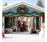 Bonita cubierta de puerta de garaje con ardilla de invierno, decoraciones navideñas rojas y marrones para interiores y exteriores, decoración de fiesta de Navidad, 157 x 71 pulgadas
