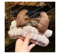 Bonita diadema con orejas de asta y lazo de vellón coral suave y cálida for mujer y niña que se lava la cara, se lava, se lava, se baña y se envuelve la cabeza, accesorios for el cabello(Brown antler)