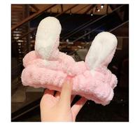 Bonita diadema con orejas de asta y lazo de vellón coral suave y cálida for mujer y niña que se lava la cara, se lava, se lava, se baña y se envuelve la cabeza, accesorios for el cabello(Pink rabbit e