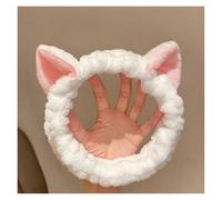 Bonita diadema con orejas de asta y lazo de vellón coral suave y cálida for mujer y niña que se lava la cara, se lava, se lava, se baña y se envuelve la cabeza, accesorios for el cabello(White cat ear