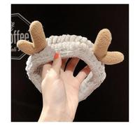 Bonita diadema con orejas de asta y lazo de vellón coral suave y cálida for mujer y niña que se lava la cara, se lava, se lava, se baña y se envuelve la cabeza, accesorios for el cabello(Gray small an