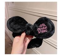 Bonita diadema con orejas de asta y lazo de vellón coral suave y cálida for mujer y niña que se lava la cara, se lava, se lava, se baña y se envuelve la cabeza, accesorios for el cabello(Black bow)