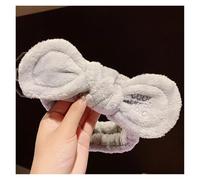 Bonita diadema con orejas de asta y lazo de vellón coral suave y cálida for mujer y niña que se lava la cara, se lava, se lava, se baña y se envuelve la cabeza, accesorios for el cabello(Gray bow)