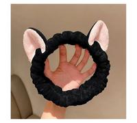 Bonita diadema con orejas de asta y lazo de vellón coral suave y cálida for mujer y niña que se lava la cara, se lava, se lava, se baña y se envuelve la cabeza, accesorios for el cabello(Black cat ear