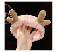 Bonita diadema con orejas de asta y lazo de vellón coral suave y cálida for mujer y niña que se lava la cara, se lava, se lava, se baña y se envuelve la cabeza, accesorios for el cabello(Pink small an