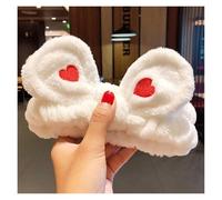 Bonita diadema con orejas de asta y lazo de vellón coral suave y cálida for mujer y niña que se lava la cara, se lava, se lava, se baña y se envuelve la cabeza, accesorios for el cabello(White heart b