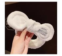 Bonita diadema con orejas de asta y lazo de vellón coral suave y cálida for mujer y niña que se lava la cara, se lava, se lava, se baña y se envuelve la cabeza, accesorios for el cabello(White bow)