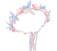 Bonita diadema de mariposa y flores con perlas para niñas pequeñas con lazo suave, perfecta para disfraz de fiesta de cumpleaños y uso diario en fiestas rosas y uso diario (rosa)