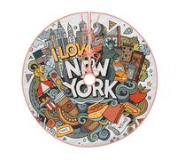 Bonita falda de árbol de Navidad con diseño de dibujos animados de Nueva York, decoración del hogar de vacaciones similar al lino para decoración de interiores, fiesta de Navidad y víspera de Año