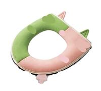 Bonita funda de asiento de inodoro con diseño de gato de dibujos animados, cálida y con asa, alfombrilla de inodoro de felpa gruesa, cojín universal for inodoro, accesorios de baño(Green Pink)