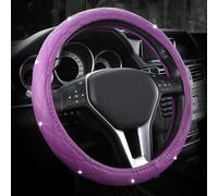 Bonita funda de volante de cuero ligero antideslizante con diamantes de imitación de cristal, universal de 15 pulgadas para mujeres o niñas (cuero morado)