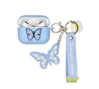 Bonita funda para Airpods Pro2 funda de carga con llavero de mariposa, funda de silicona Kawaii para Apple Air pod Pro2 2022 (azul)