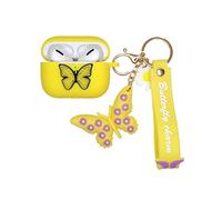 Bonita funda para Airpods Pro2 funda de carga con llavero de mariposa, funda de silicona Kawaii para Apple Air pod Pro2 2022 (amarillo)