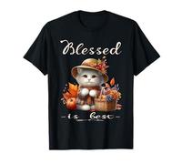 Bonita Gorra y Gatito Blanco Vintage de Blessed Is Best para otoño y otoño Camiseta