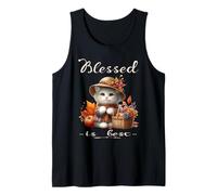 Bonita Gorra y Gatito Blanco Vintage de Blessed Is Best para otoño y otoño Camiseta sin Mangas