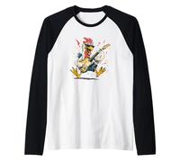 Bonita Guitarra de Pollo rodante para los Amantes del Rock'n Roll Camiseta Manga Raglan