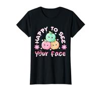 Bonita ilustración de Apple Teacher en Colores Pastel con Forma de Happy To See Your Face Camiseta