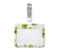 Bonita insignia de aguacate y flor con diseño de dibujos animados divertidos y ventana transparente.