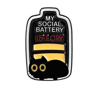 Bonita insignia de solapa con gatos negros y símbolo de batería social baja para divertirse, comunicación emocional entre amigos Broche de animales humorístico, la fatiga social como, Einheitsgröße