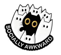 Bonita insignia de solapa de gatos negros con símbolo de batería social baja para divertirse comunicando emocional entre amigos, talla única, como se describe