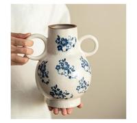 Bonita Jarrón Floral Chinoiserie Verde y Beige, jarrones Vintage de cerámica con Hielo Agrietado for Vivir Decoraciones para estanterías(Blue,C2)