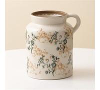 Bonita Jarrón Floral Chinoiserie Verde y Beige, jarrones Vintage de cerámica con Hielo Agrietado for Vivir Decoraciones para estanterías(Green,A2)