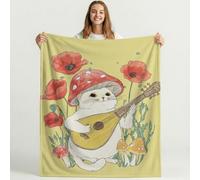 Bonita Manta de Forro Polar de Acuarela para sofá de Viaje, Frazada de Sherpa con patrón de Cartoon Cariño Gato, Blanket de Felpa con diseño de Amarillo Blanco Animados, decoración 150cm x 150cm