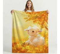 Bonita Manta de Forro Polar de Dibujo animado para sofá de Viaje, Frazada de Sherpa con patrón de Hojas caídas Cordero, Blanket de Felpa con diseño de Naranja Blanco Animados, decoración 150cm x 150cm